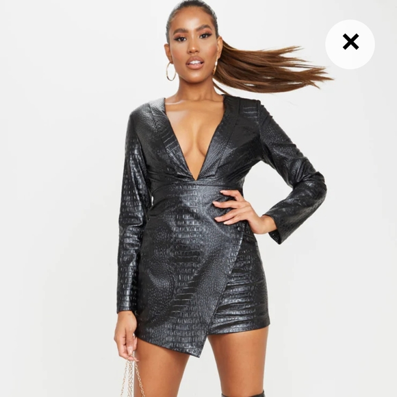 PrettyLittleThing Dresses & Skirts - BLACK FAUX LEATHER BLAZER DRESS